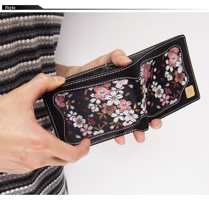 楽天市場】花山[かざん] 京桜金襴 レザーウォレット 二つ折り財布/和柄