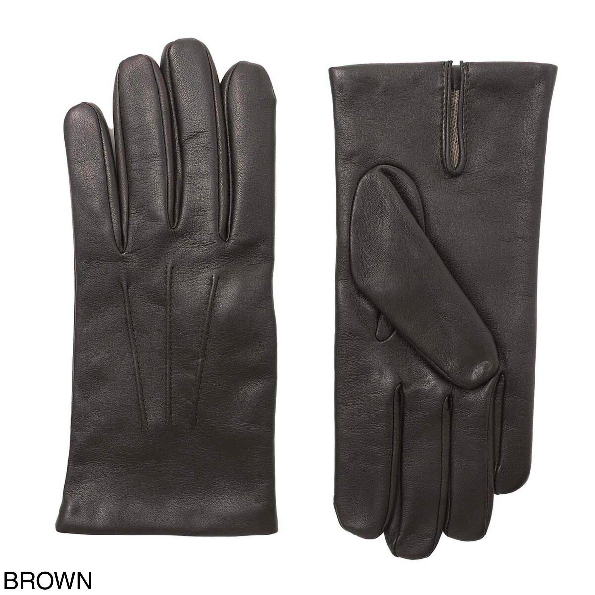 PRADA ブラウン レザーメンズ手袋 裏地カシミヤ100%