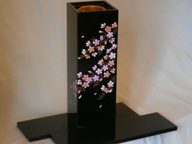 楽天市場】会津漆器 花器セット 黒 桜 花瓶 花生 角型 会津塗り