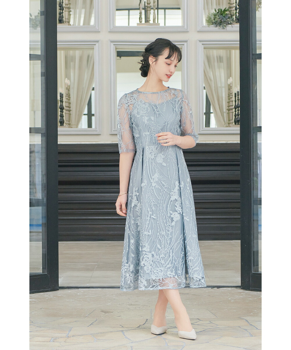 楽天市場】結婚式 ワンピース パーティードレス 総レース シアー 5分袖