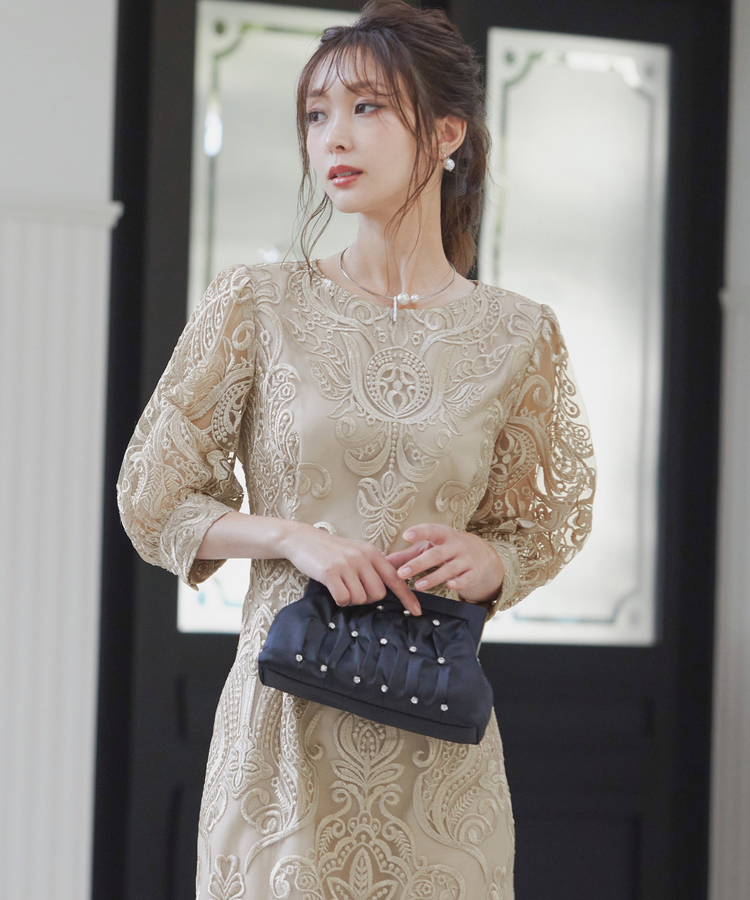 楽天市場】結婚式 ワンピース パーティードレス 刺繍 レース ロング 総