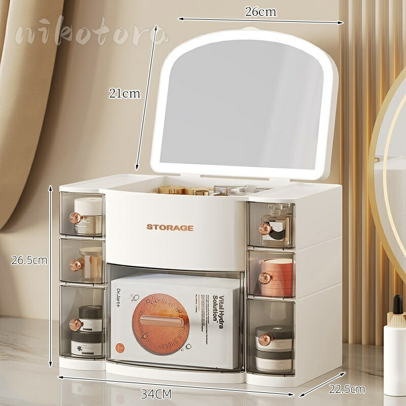 楽天市場】鏡付き メイクボックス 大容量 卓上 プラスチック 大きめ