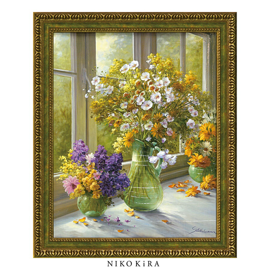 蘭 K. Kojima 油彩画 花瓶の花 金色フレーム 小島 光 【公式通販】