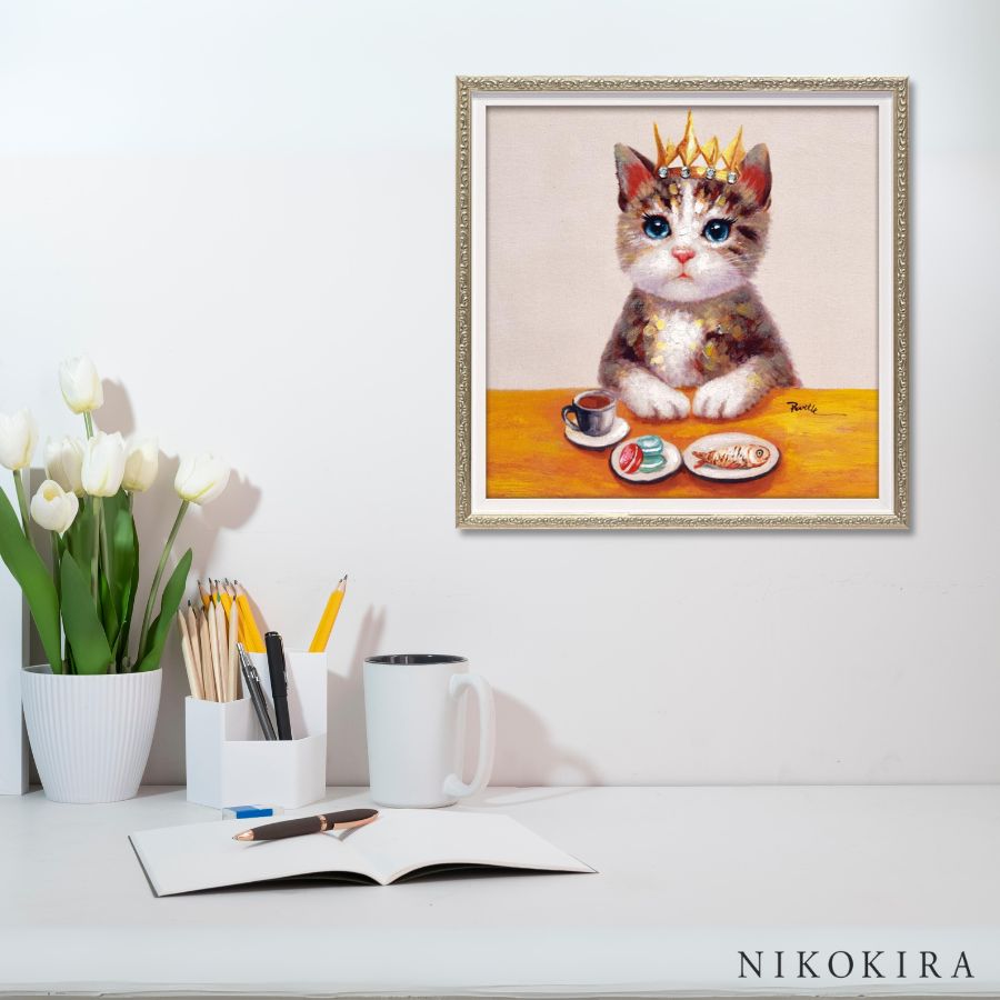 アートパネル 猫の絵画 フラワーキャット 40cmx40cm ネコ 猫顔 アート