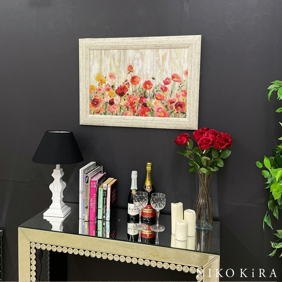 キャンバス油絵 キラ確認 お花と並んでおすまし華ちゃん キャンバス