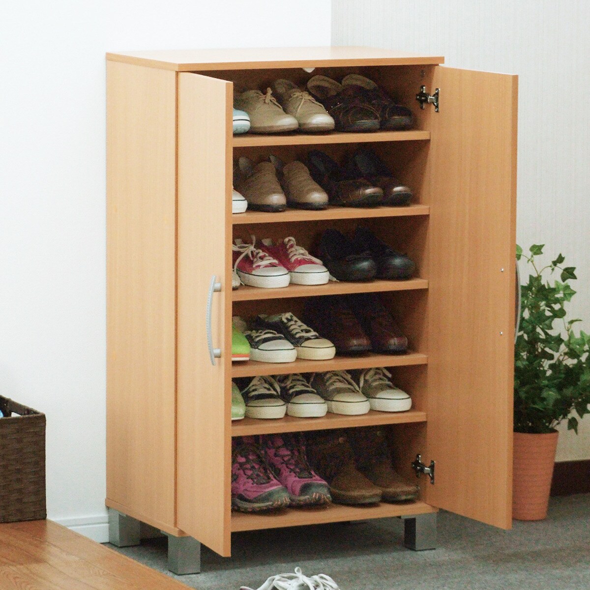 楽天市場】ナチュラルな木目調の扉付シューズボックス （2ドア 幅約