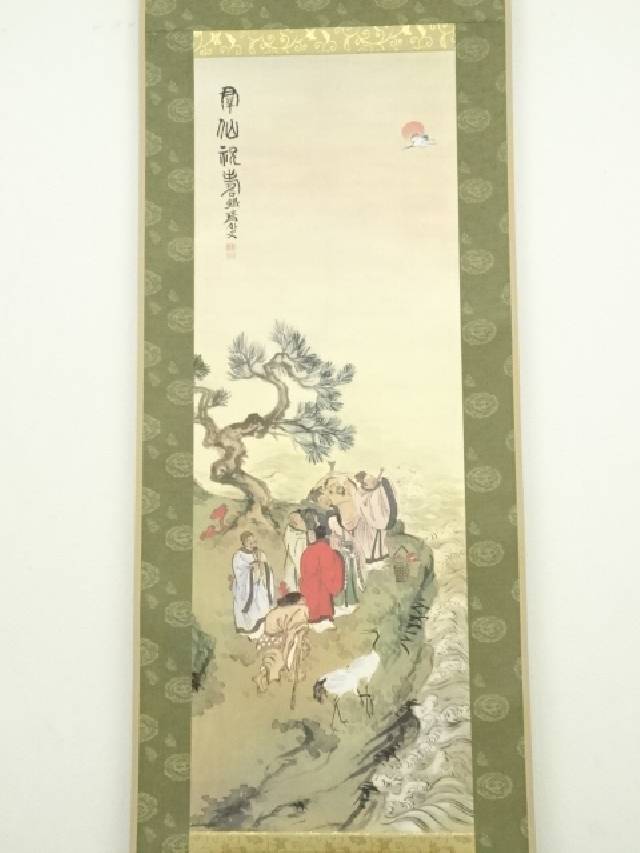 富岡鉄斎絹本【扇面（描き分け）】掛軸