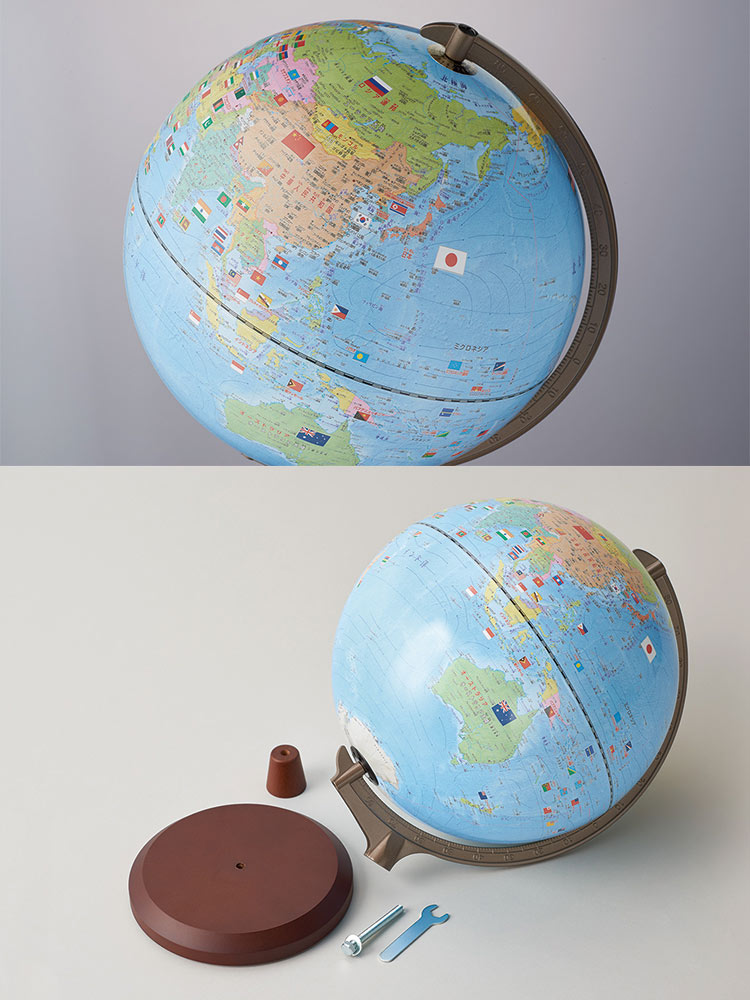 楽天市場】国旗イラスト付き 地球儀 入園 入学に適した木製台座地球儀