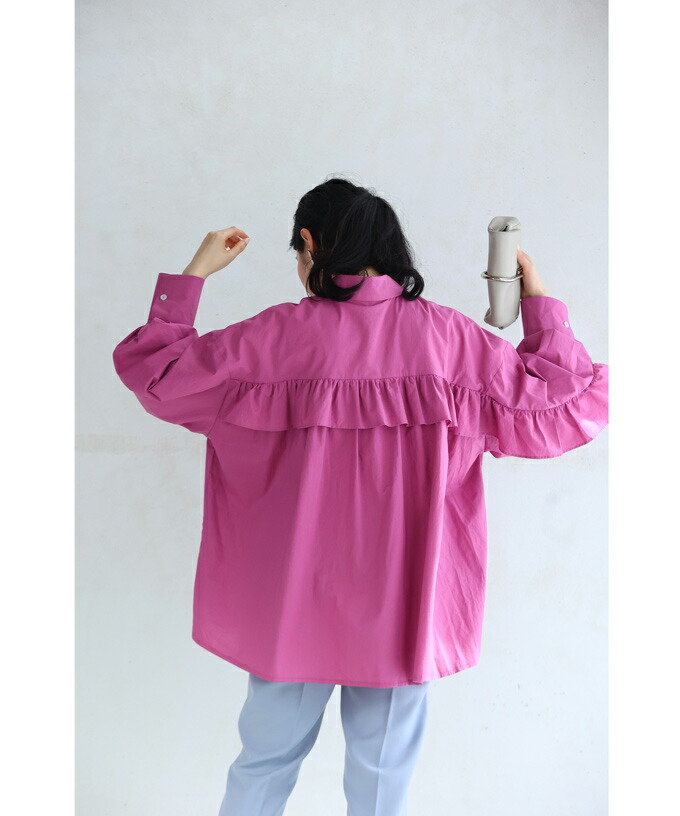 楽天市場】（S~3L対応）アシンメトリーなバックフリルのカラーシャツ