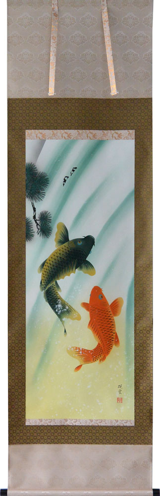 鯉の水墨画 掛軸 186cmX55cm 鯉の水墨画 掛軸 186cmX55cm 2025年最新