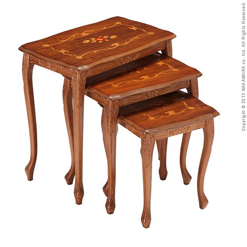 イタリア製クラシカル家具 象嵌細工 猫脚 ネストテーブル 大 幅56cm