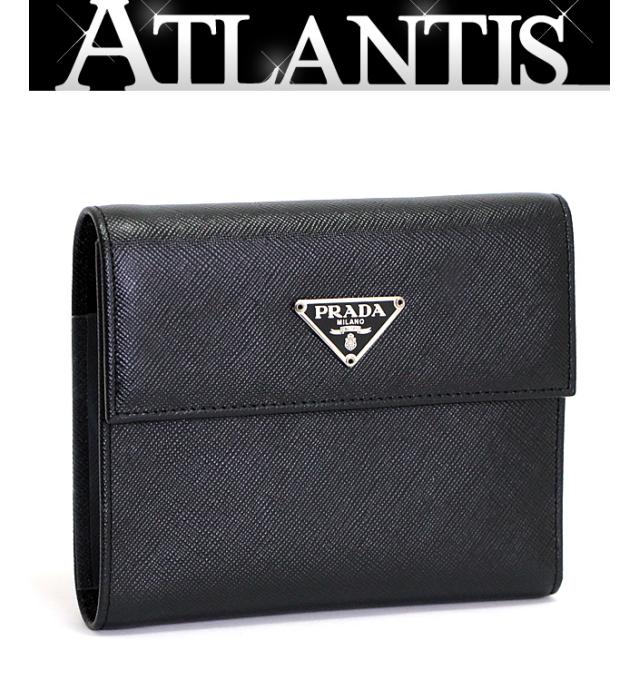 極美品✨PRADA プラダ 三つ折り財布 サフィアーノ ブラック 黒 三角