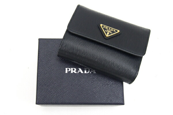 楽天市場】プラダ 三つ折り財布 財布 1MH025 ブラック レザー 中古