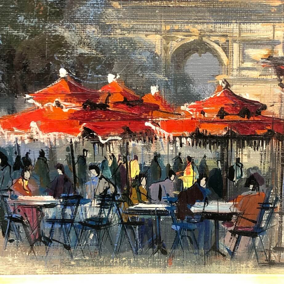 ss7299 【】 額装 クロード がいせん門近くのカフェ 油彩画 F3 直筆