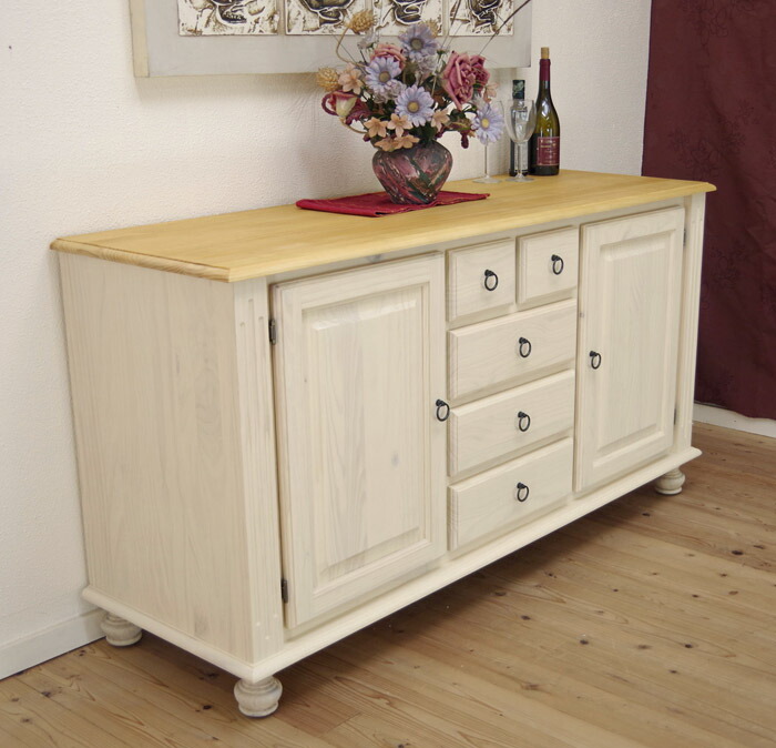 葉山ガーデン サイドボード 花彫刻 特注 白塗装 キャビネット食器棚