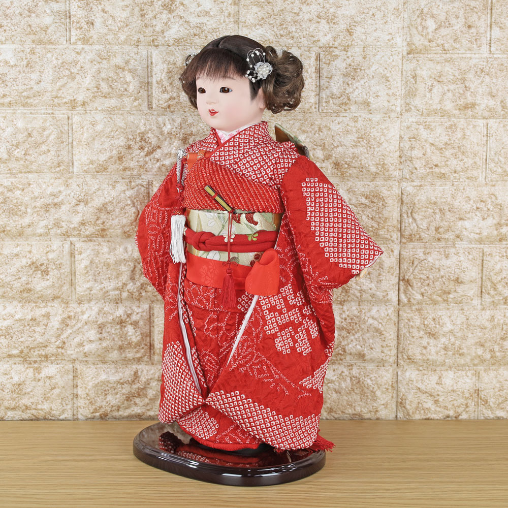 楽天市場】市松人形 13号(正絹 絞り 市松人形 赤 SGYK1703-3)お出迎え