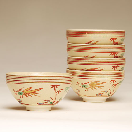 赤絵 窓絵『山水風景人物物語文』茶碗 抹茶碗/ 茶事 茶道具 赤絵 窓絵