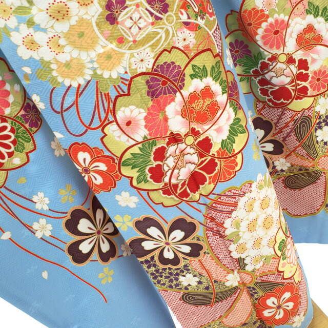 楽天市場】【新品】 振袖 着物 正絹 袷 薄青地 水色 ライトブルー 金駒