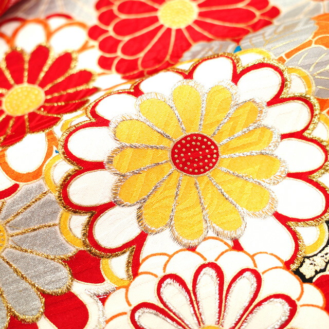 楽天市場】【中古】 振袖 リサイクル着物 正絹 袷 金銀彩加工 刺繍