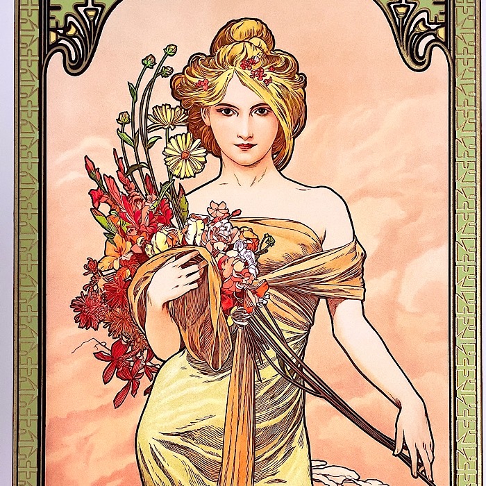 美品 アルフォンス・ミュシャ「四季・夏」リトグラフ 摺師サイン入り