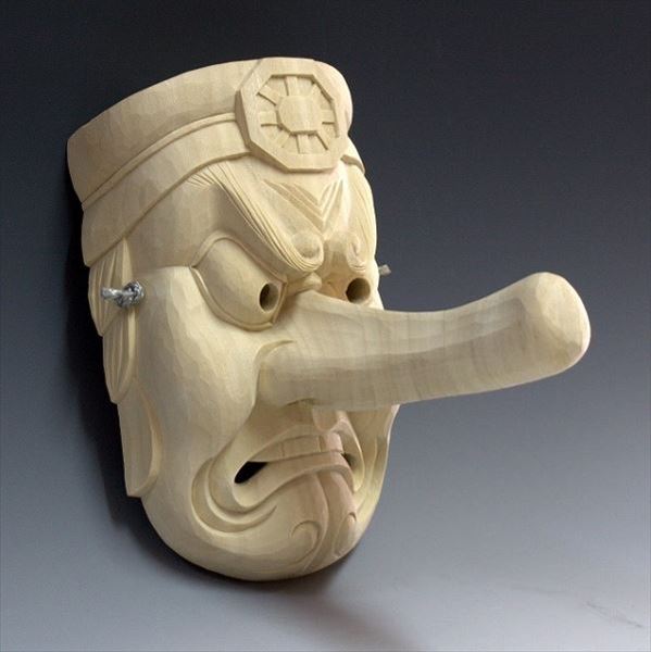 楽天市場】楠面 天狗面（鼻上） 大天狗 木彫り お面 壁掛け用 [Ryusho