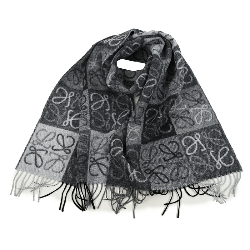 美品 LOEWE カシミヤ混 アナグラム リバーシブル 両面ロゴ マフラー