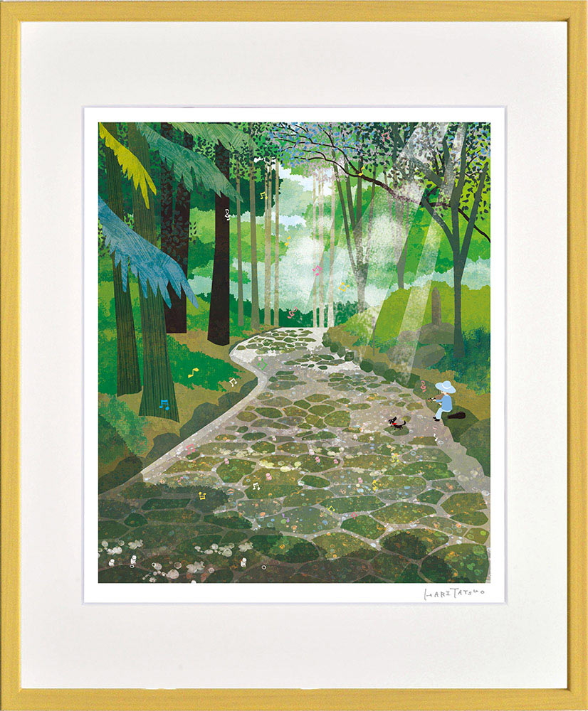 油絵 菅家令子絵 絵画インテリア額付(青緑＋金色の枠)F3-031019猫