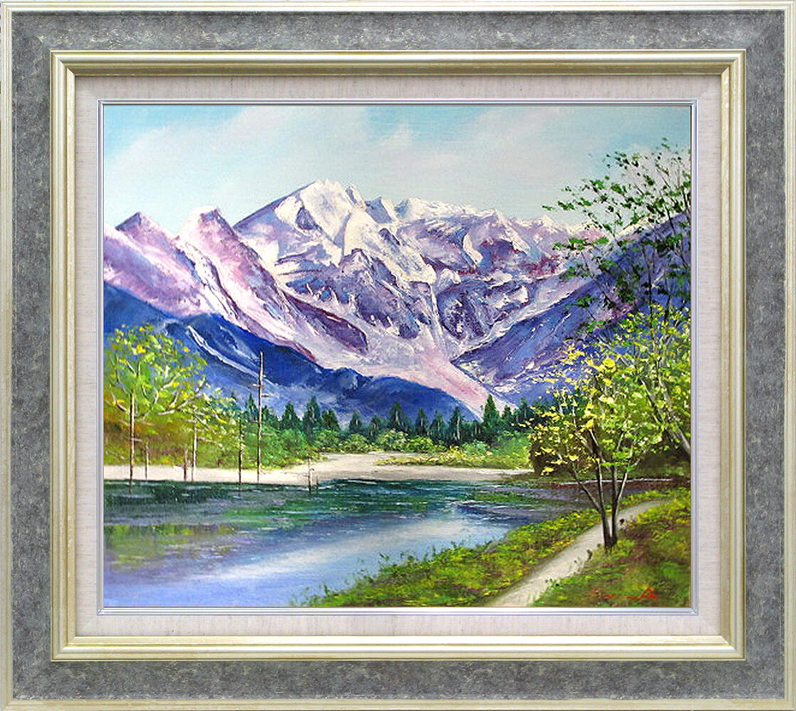 絵画 インテリア絵 額付( 青緑＋金色の枠 )油絵 uF6-113802 ばら 絵画