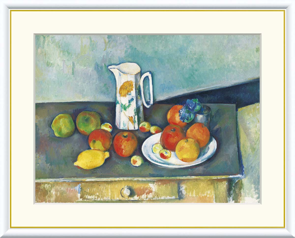 油彩画 額縁付き 静物画 青い壺と果物 インテリアアート 油彩画 額縁