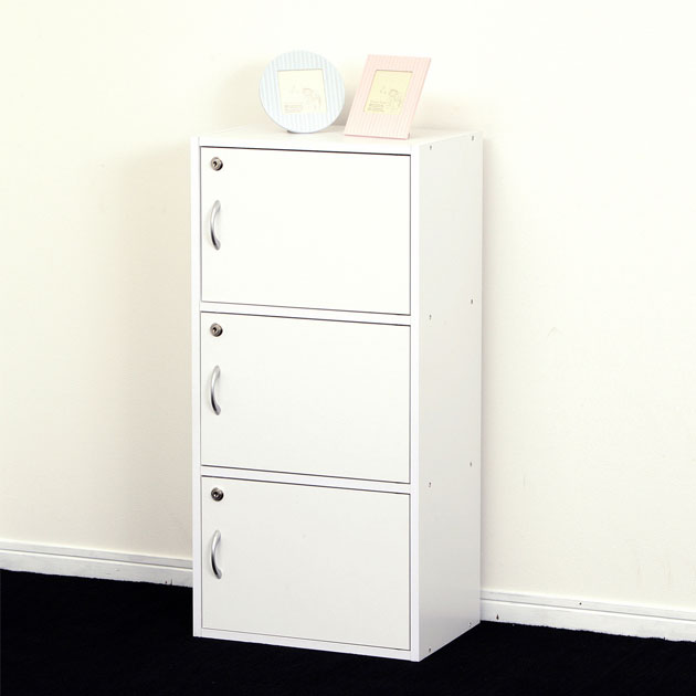 楽天市場】＼本日ポイント5倍／3段カラーボックス 本棚 鍵付き 扉付き