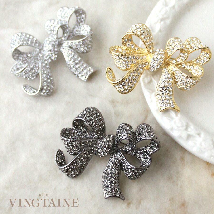 楽天市場】ブローチ ピン リボン パヴェ ビジュー ストーン