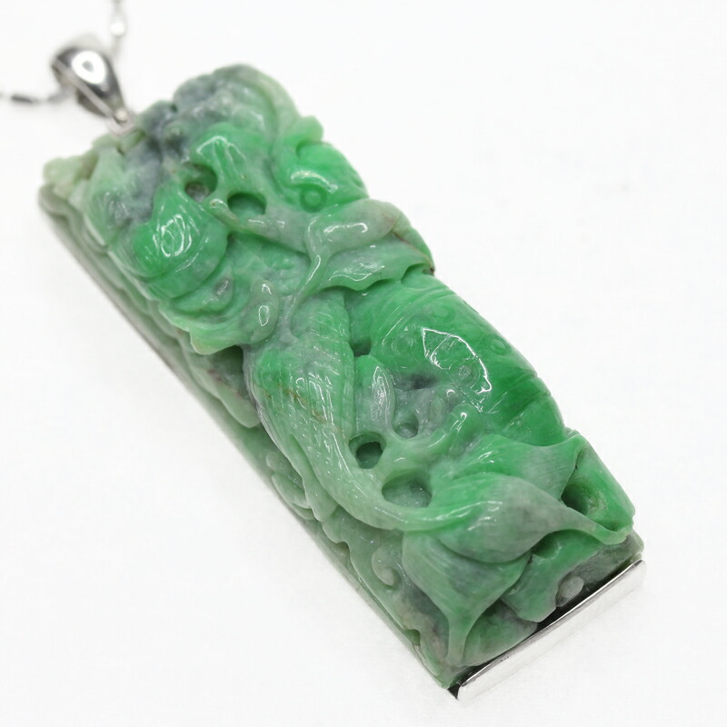 楽天市場】翡翠彫刻 54.4mm×20.4mm ペンダント ネックレス PT850/900