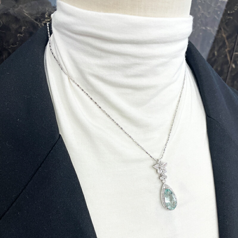 ☆アクアマリン ホワイトシェル ブルートパーズなどマクラメネックレス