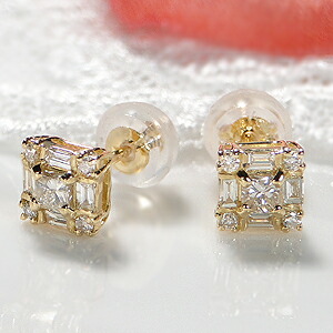 楽天市場】K18YG【0.4ct】バケットカット ダイヤモンド ピアス
