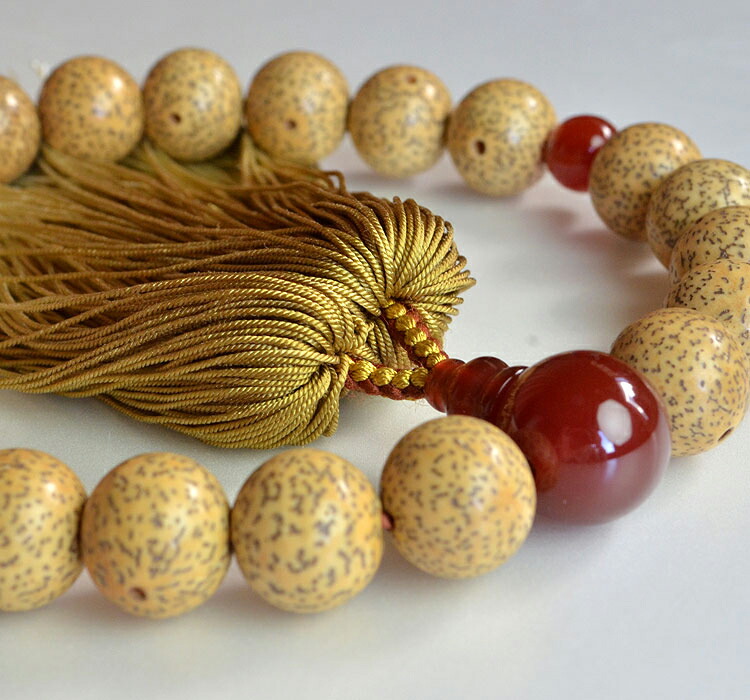 国産京都京念珠：骸骨彫り茶水晶共仕立 正絹アミ紐房男性用