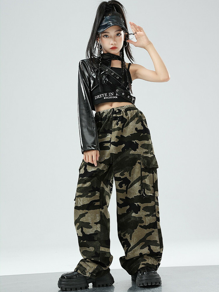 楽天市場】カーキグリーン 迷彩柄 黒い ダンス衣装 セットアップ 韓国K