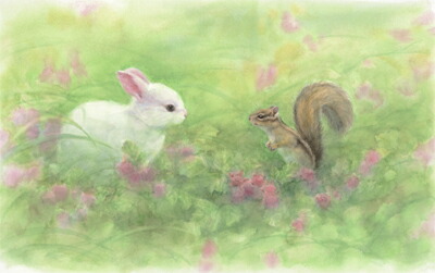 楽天市場】土田穣 絵画・アート(版画額装品)/ピンクの花/ウサギ