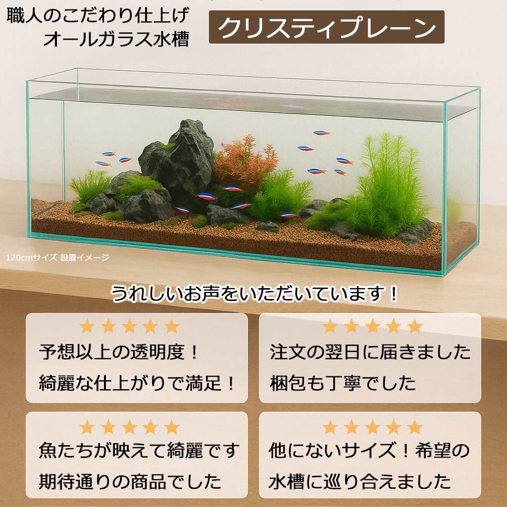 楽天市場】水槽 120cm ガラス水槽【120×30×40cm 128L】クリスティ