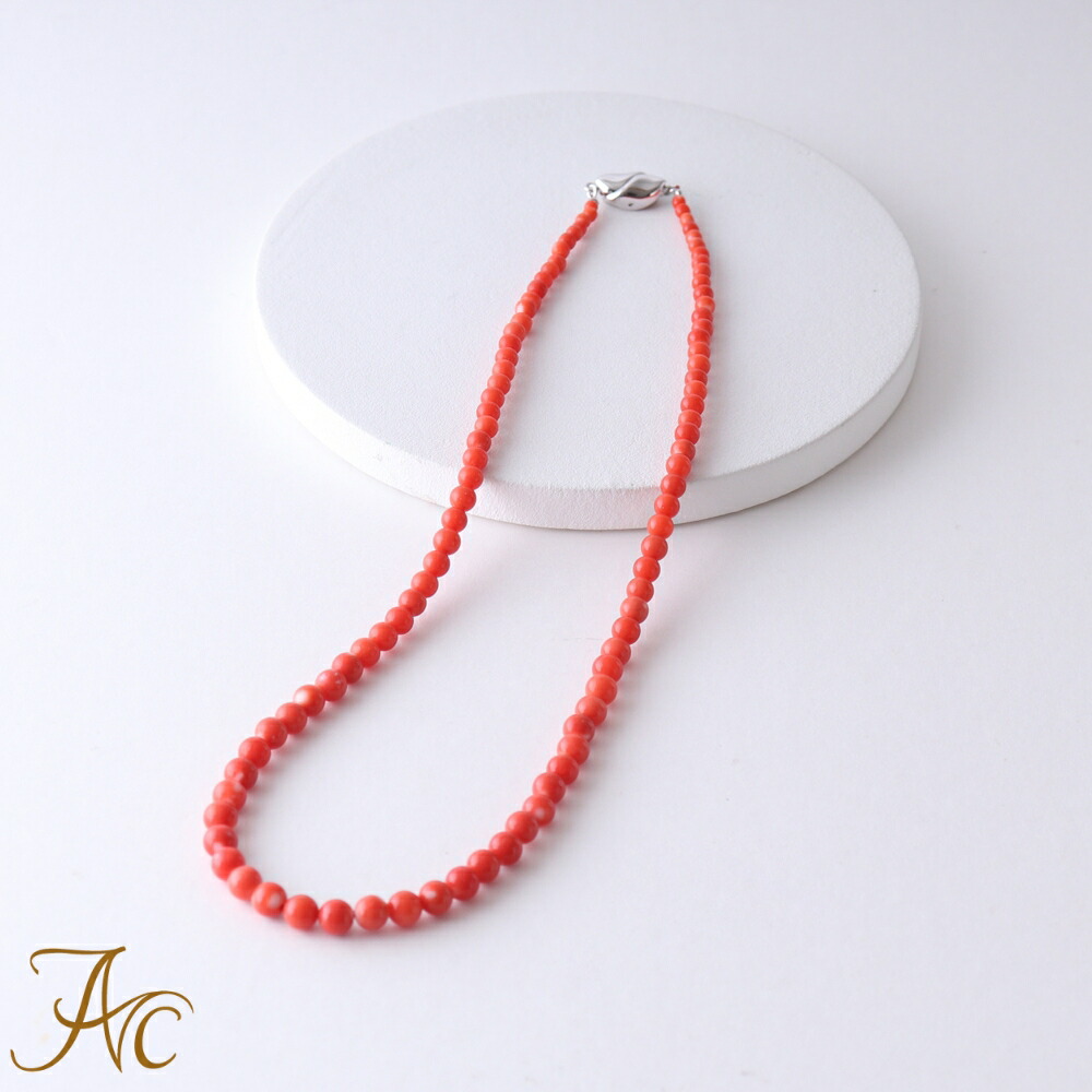 楽天市場】≪1年保証付き≫ 日本産桃珊瑚2.8〜6ミリ玉45センチシルバー