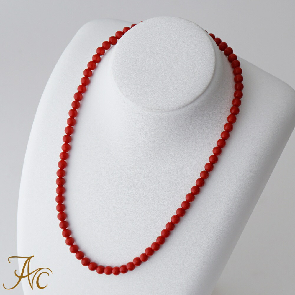 楽天市場】赤珊瑚5.6〜5.8ミリ玉42.5センチK18ネックレス シンプル