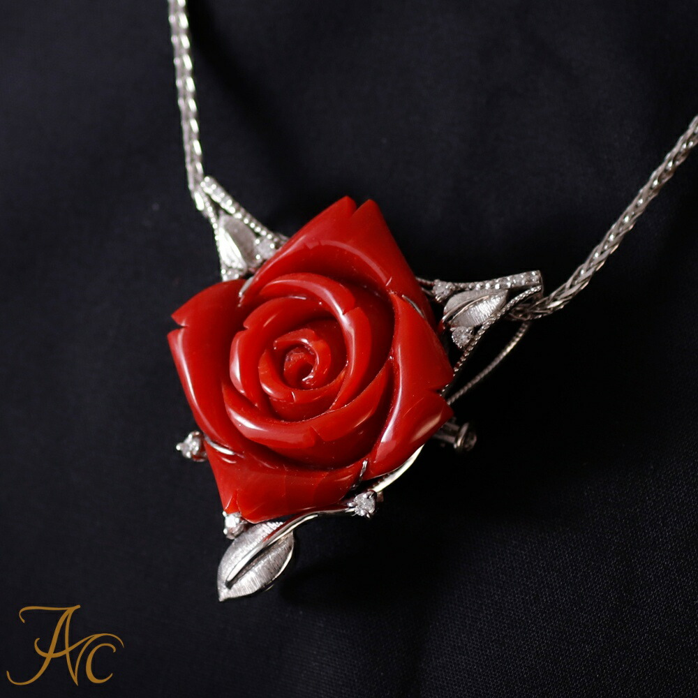 楽天市場】血赤珊瑚 薔薇 プラチナペンダント・ネックレス シンプル
