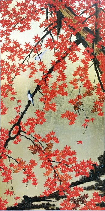 楽天市場】漆絵 伊藤若冲の名作_紅葉小禽図 NH318 : 絵画制作専門