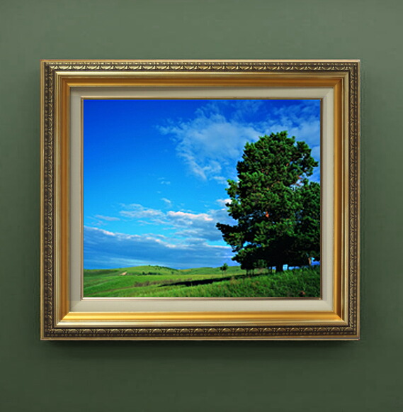 額縁絵画付きF8号ガラス使用癒し系絵画油絵