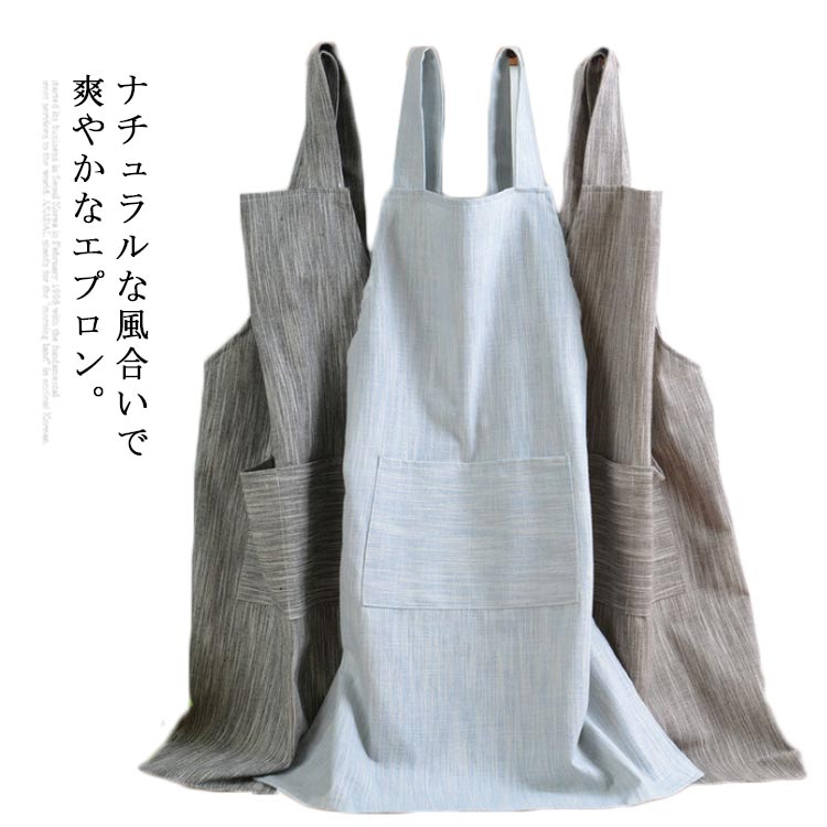 シンプルなリネンロングエプロン マルシェエプロン78cm 1940年/K341