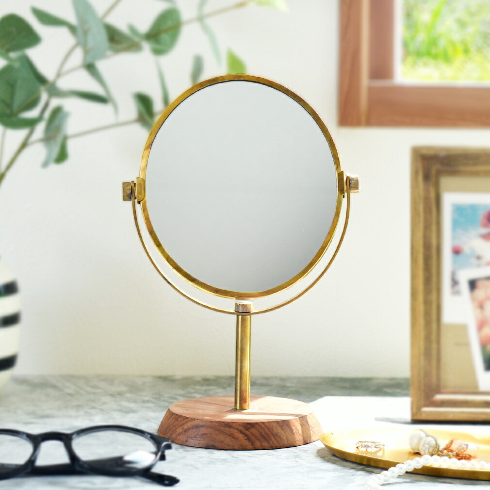 楽天市場】真鍮と紫檀の卓上ミラー 鏡 スタンド型 メイク 化粧