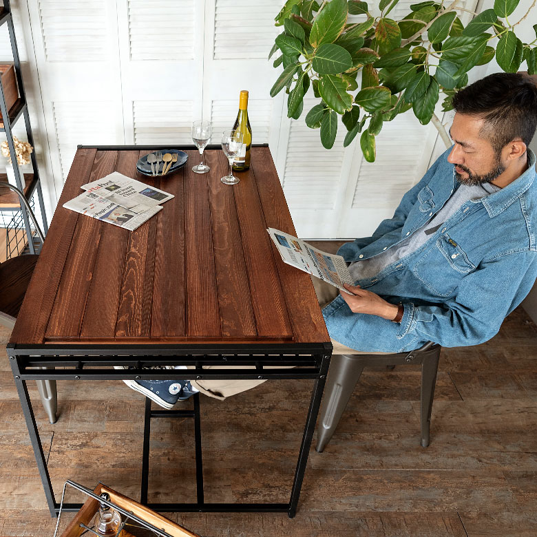 楽天市場】ダイニングテーブル 木製 天然木 アイアンフレーム 棚付き