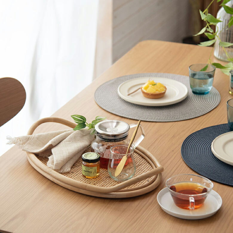 ラタン 籐 フォールディングトレイ サイドテーブル お盆 木製