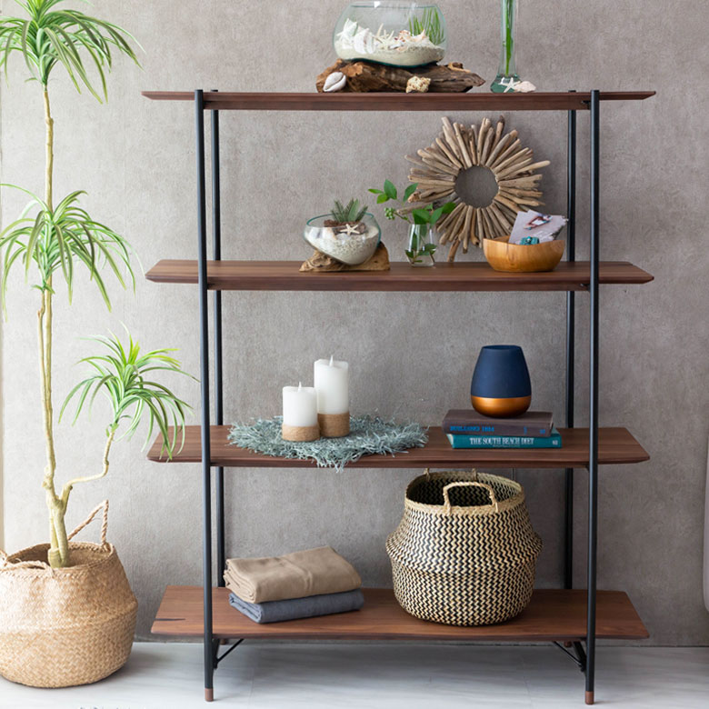 6*6様 ウォルナット アイアンラック 4段シェルフ 幅約120cm×高さ約13