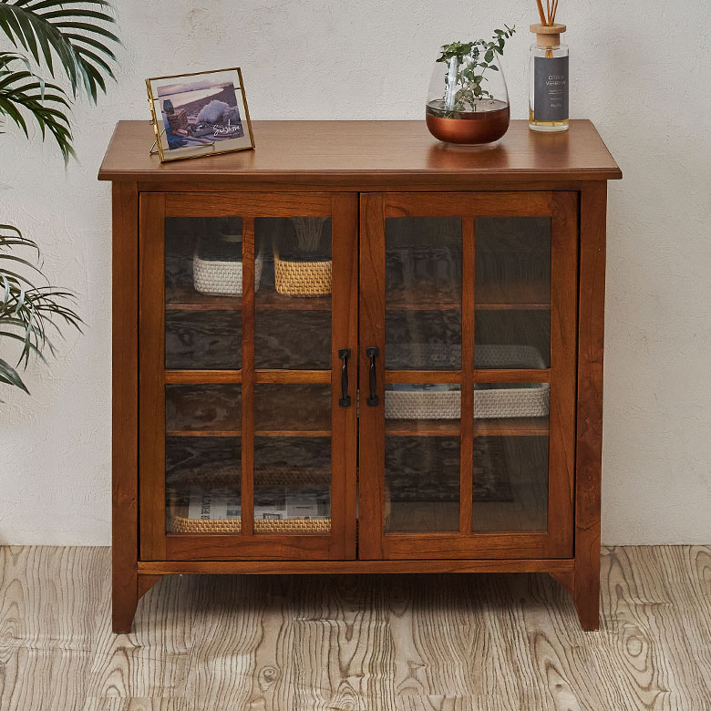 ヴィンテージ神戸洋家具 ダークブラウン 木製キャビネット ガラス扉