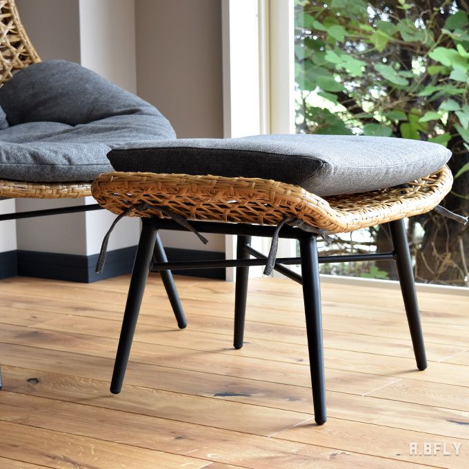 軽量3段リクライニング籐ラタン椅子スライドオットマンテーブル